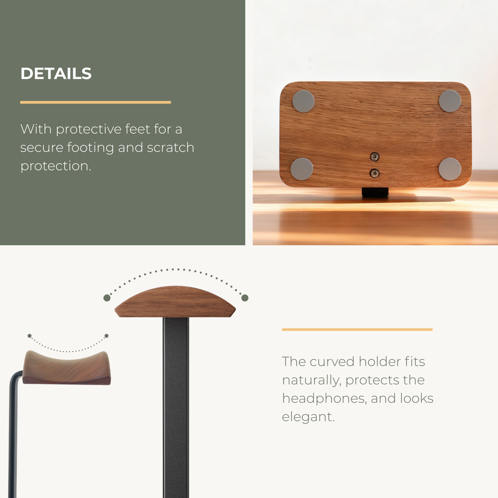 Close up of North American walnut grain on Musowood headphone stand