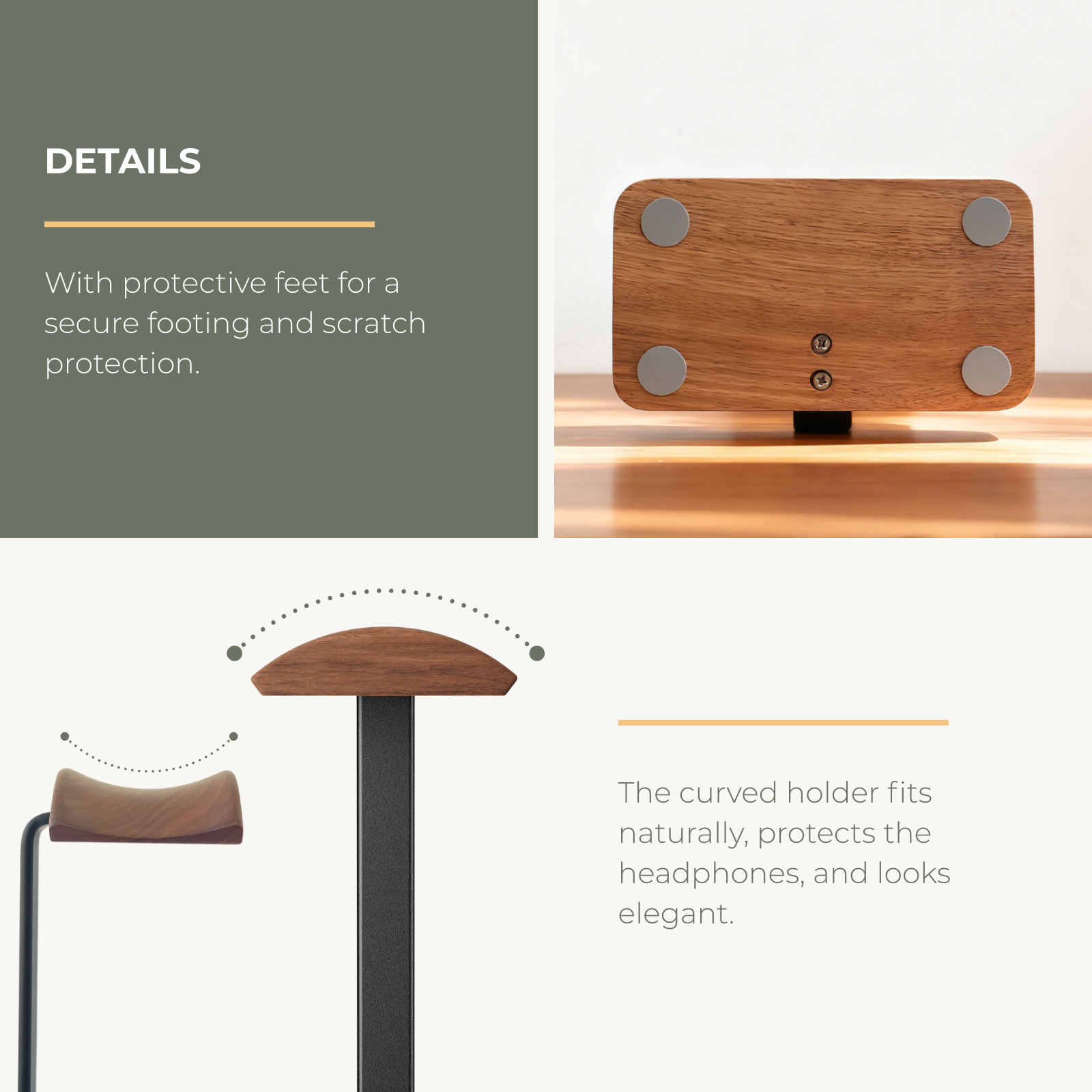 Close up of North American walnut grain on Musowood headphone stand